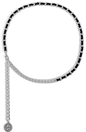 KnSam Bauchketten für Frauen Sexy, Panzerkette Anhänger Avatar Körperkette Lang Silber Taille Gürtel Körperzubehör, Länge 100.7CM