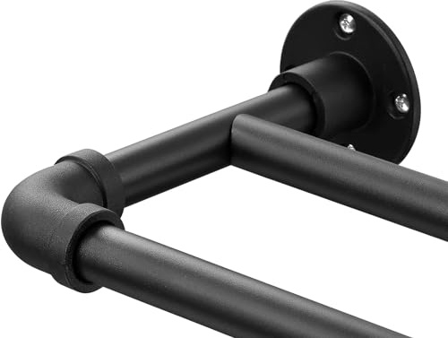 Gardinenstange Innenlauf 2-Läufig Industrieller Stil, 73-340cm Gardinenstange Verstellbare mit Flanschkopf und Halterungen aus Edelstahl für Wohnzimmer Schlafzimmer Fenster/Mattschwarz