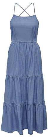 ONLY Onlrina SL Open Back Long DNM Dress Qyt Abito in Jeans, Media Blu Denim, S Donna