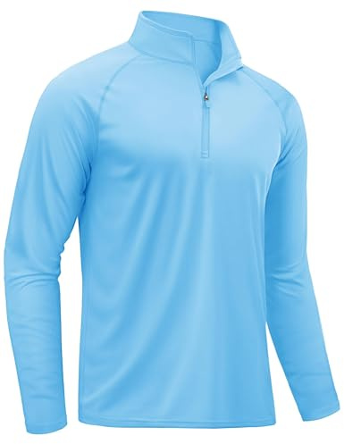 TACVASEN Camiseta Manga Larga 1/4 Cremallera Hombre Camiseta UV Exterior Protección Solar Running Verano Hombre Azul Agua L