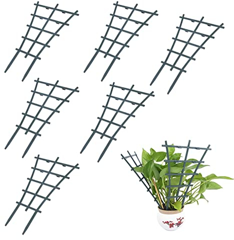 Hahhhha 6 Pcs Mini Trellis, Garden Trellis for Climbing Plants, Outdoor Plastic Superimposed Potted Plant Support for Vegetables, Roses, Beans, Pots (Dark Green)