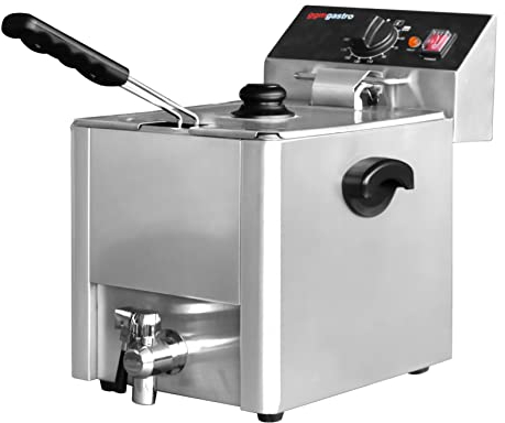 GGM Gastro Friteuse électrique Professionnelle - Capacité 8 litres - Puissance 3,25 kW - Robinet de vidange - Contrôle manuel de la température - Cuisson et nettoyage faciles - Acier inoxydable - EFH8