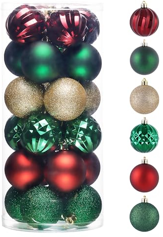 Valery Madelyn Weihnachtskugeln,24stück Christbaumkugeln Weihnachtskugel mit Geschenkpaket, Weihnachtsbaumschmuck Christbaumschmuck mit Aufhänger,deko Weihnachten,Thema Rot Grün Gold