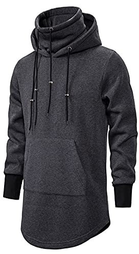 TDEOK Pullover Herren Hoodie Hoher Kragen Pulli Sweatshirt mit Tunnelzug Lang Kapuzenpullover Einfarbig Sweatshirt Langarm Hoody mit Taschen üBergangspullover Casual VerläNgerter Saum Tops