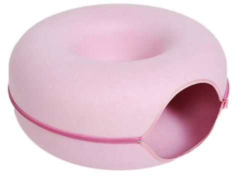 Katzentunnelbett, Katzenhöhlenbett, großes Katzenhaus für Haustier-Katzenhöhle, abnehmbarer, runder Filz und waschbarer Innenraum, Katzenspieltunnel für kleine Haustiere (Rosa)