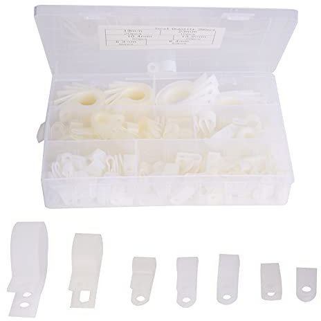 P-Typ-Kabelklemme, 200 Stück, Kabelklemme, Kunststoff-Nylon-Kabelklemme, R-Typ-P-Typ-Drahtklemmenbefestigungen, Kabelbinder (200 Stück – R-förmiger Clip aus weißem Nylon)