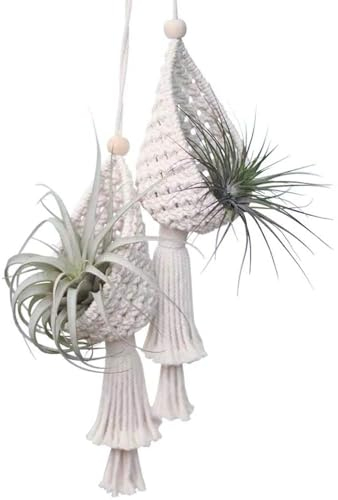 Gratify Makramee-Pflanzenaufhänger, Luftpflanzen, Hängekorb, Boho-Makramee-Wandbehang für drinnen und draußen, Heimdekoration (Stil A), 2 Stück