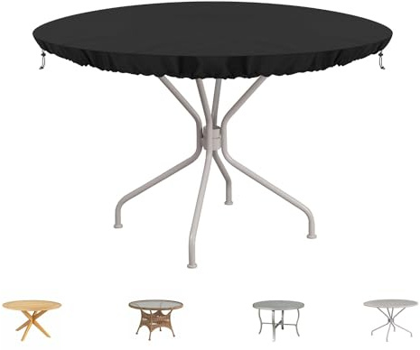 SIMPHAUS Abdeckung Gartenmöbel Schutzhülle für Tischplatte Rund Tisch Abdeckhaube Feuerplatte Abdeckung Tisch Outdoor Tischabdeckung Wasserdicht Winddicht UV-Beständiges 420D Oxford Gewebe Ø112x10cm