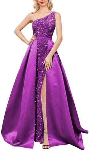 KURFACE Vestido de fiesta formal con hombros descubiertos, tren de satén desmontable, talla grande, vestido largo de invitada de boda WSX471 fucsia UK24