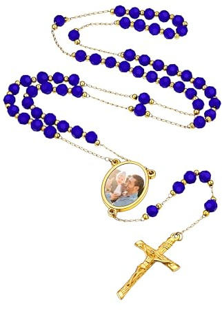 Supcare Rosenkranz Katholische Halskette Damen Gebetskette Christlich Edelstahl Rosary Jesus Kreuzkette Religiöse Kruzifix Anhänger Charm Cross Necklace Modeschmuck für Herren Frauen