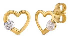 Amberta Allure Dames Kleine Ohrringe - Gold Herzstecker