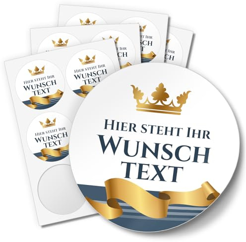 24 PERSONALISIERTE Aufkleber mit Wunschtext individualisiert anpassbar Namen Datum Etiketten rund 4cm, Jubiläum Krone