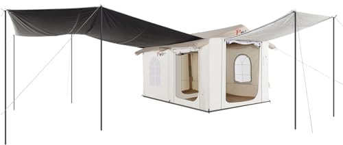 Peirhw Aufblasbares Campingzelt mit Baldachin, 4-6 Personen, wasserdichtes Outdoor-Luftzelt mit Pumpe, UV-beständig, luxuriös, großes klassisches Villa-Zelt für Camping, Reisen (380 x 240 x 225 cm)