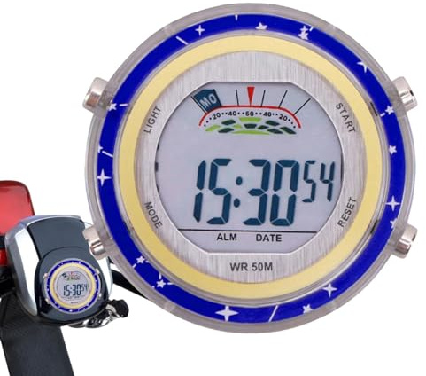 Reloj digital de la motocicleta – Reloj de manillar impermeable con esfera luminosa | Relojes digitales de montaje autoadhesivos para vehículos