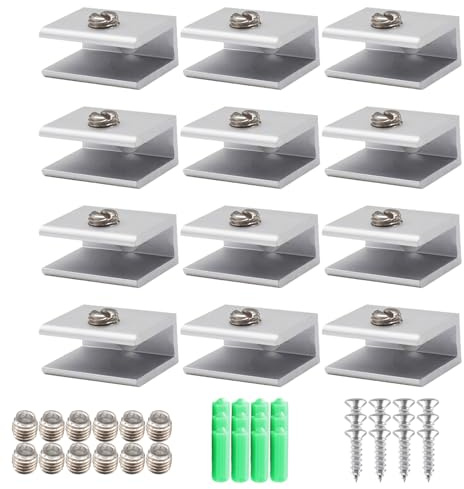 12Stk Glashalter 6-8 mm Glasklemme Rechteckig mit Schrauben Glasclip Glasregal Halterung Silber Aluminiumlegierung Klemmhalter für Glasplatten Glashalter 6-8 mm Dicke Glas (S) (29 x 23 x 13.5 mm)