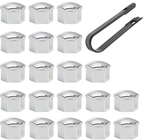 Novstuf Placcatura Copribulloni Ruote, 20 Copridadi Ruota Auto 17mm con Clip Incluso Copricerchi Antipolvere Cerchi Cappucci Bulloni Ruota per Maggior Parte delle Viti Ruote da (Argento)
