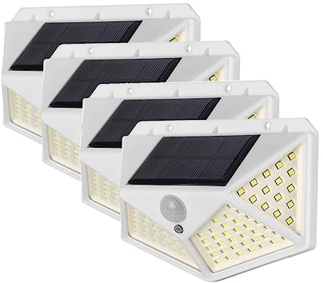 HOMSFOU Solarbetriebene Außenwandlampe Mit Led Vierseitigem Licht Und Infrarot-bewegungssensor Wasserdichtes Gartenlicht Mit Einfacher Montage Für Terrasse Und Weiße Farbe