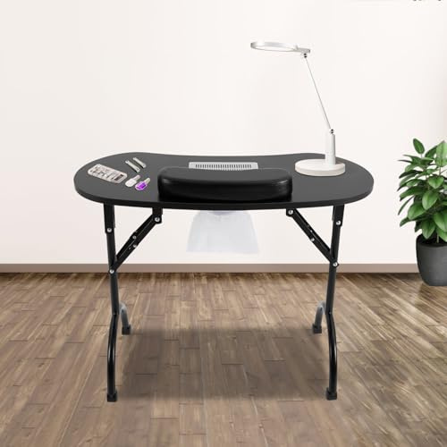 ManiküRe Tisch Mit Saug Faltbarer Nageltisch Tragbarer Modern Nageltechniker Schreibtisch ManiküRetisch TragbaresmaniküRtisch MobilesmaniküRtisch Nagel Station Faltbar Beauty Werkbank (Schwarz)