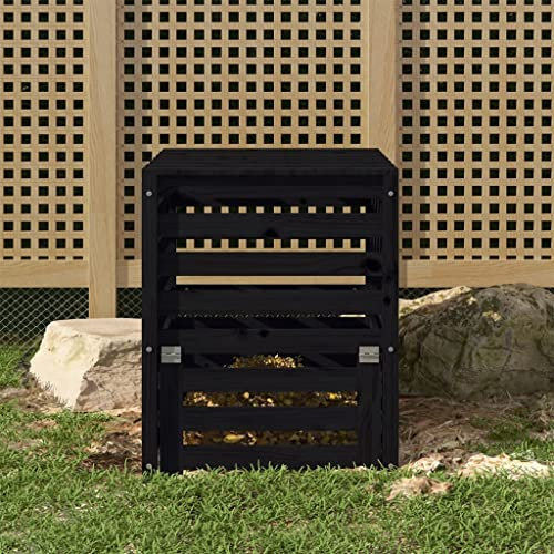 AJJHUUKI Home & Garden - Compostiera in legno di pino massiccio, 63,5 x 63,5 x 77,5 cm, colore: Nero