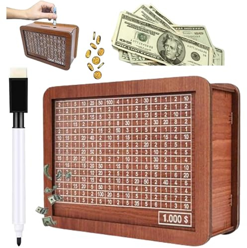 Wooden Cash Saving Box, 2026 New Money Saving Box Cash Vault Wooden Savings Box Retro Style Woodens Money Box with Counter Piggy Bank Handmade Saving Money Goal Piggy Bank (10000)
