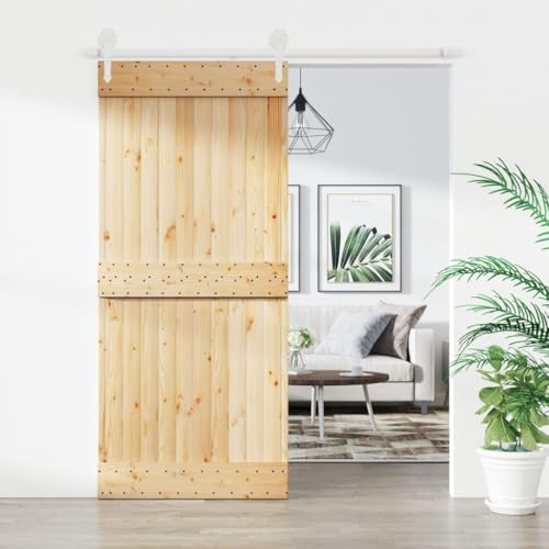 TREISL Porte coulissante intérieure avec ensemble de matériel 90 x 210 cm bois massif pin portes intérieures moderne porte de chambre bois porte coulissante extérieure pour cuisine grange garage blanc
