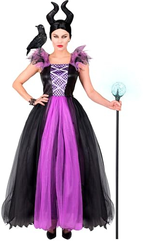 W WIDMANN MILANO Party Fashion - Disfraz de hada malvada con diadema | Vestido en negro y morado con tul y diadema con cuernos: disfraz para Halloween, Carnaval y fiestas temáticas