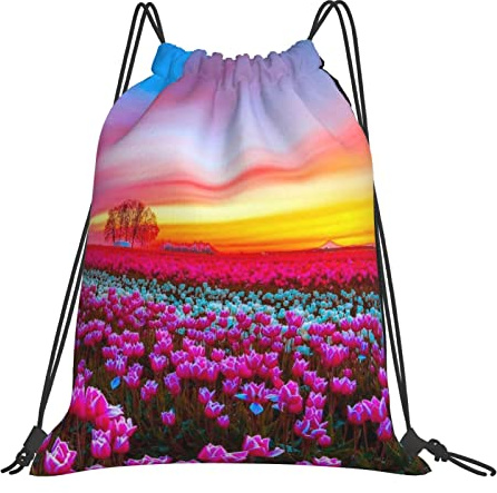 Richugui Rucksack mit Kordelzug, Motiv: Gartenblumen, Kordelzug, Sport, Turnbeutel für Damen und Herren, Rucksäcke, Schwimmtasche für den Strand, Schwarz, One size