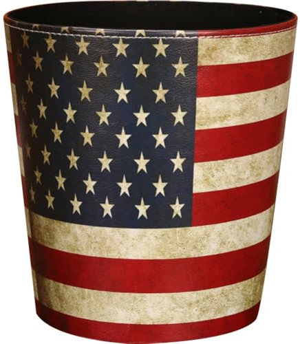 Keuyeo Europäischer Stil, Leder-mülleimer, Amerikanische Flagge, Muster, Mülleimer, Großes Fassungsvermögen, Papierkorb Ohne Abdeckung Für Zuhause