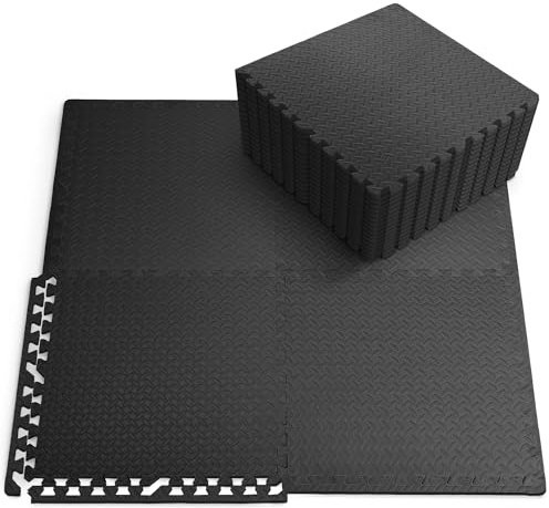KAYMAN 28 Pack (60x60 cm) Gym Floor Nonslip Mats, Interlocking, EVA Foam Exercise Floor Tiles for Home Workouts, Studio, Weights, Exercise and Yoga, Black, 108 sq ft