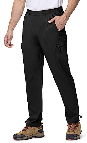 Rdruko Mens Drawstring Hiking Trousers with 5 Pockets | Slim Fit Lightweight Quick Dry Water Resistant Elastic Waist Outdoor Stretch Work Cargo Pants for Hiking Walking Camping