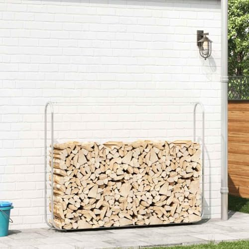 Gecheer Rastrelliera per Legna,Portaceppi,Scaffalatura,Portalegna,da Esterno,Porta Legna da Esterno,Legnaia da Esterno,Capanno per Legna da Esterno,200x25x150 cm in Acciaio Zincato