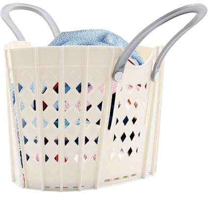 Haushaltskorb Wäschewanne, Faltbare Wäschekorb mit Verstellbare Henkel, Aufbewahrung Kunststoff, Wäschebox für Kleidung Babyartikel Spielzeug, Max. 6kg, 48 x 29 x 29.5 cm (Weiß)