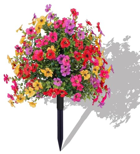 61 cm bunte künstliche Blumen-Gartenstecker – wasserdichte Pflanzenstecker für den Außenbereich mit realistischen Blumen – Hof, Rasen, Terrasse, Weg, Dekoration, Ornament und Dekoration (gemischte