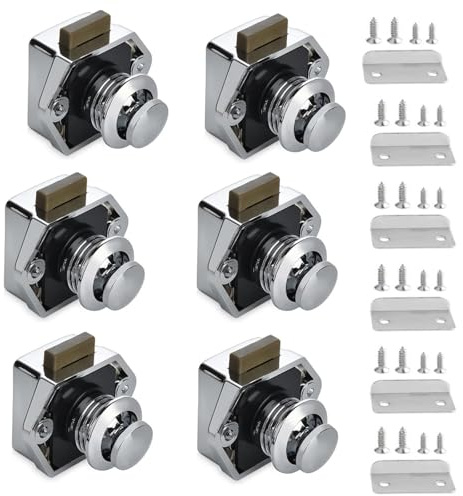 6 Stück Wohnmobil Schlösser, Cabinet Push Lock Button Catch, Keyless Wohnmobil Verriegelung für Wohnmobile, Yachten, Boote, RV Camping Schrank, Wohnwagen, Cut out 20mm (Silber)
