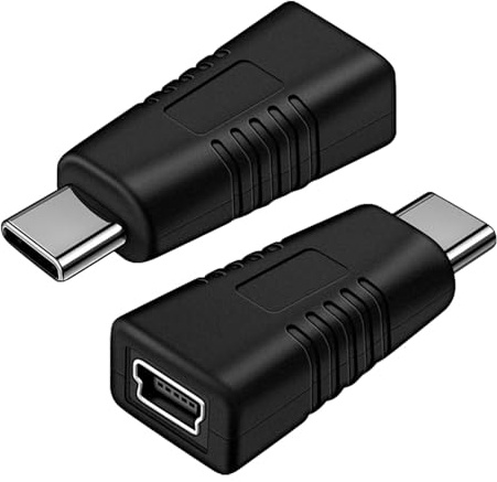 LEMLIN Adaptador USB Tipo C a Mini USB, 2 Piezas, Negro, Compatible con Carga y Sincronización de Datos, 2,26 cm x 0,89 cm