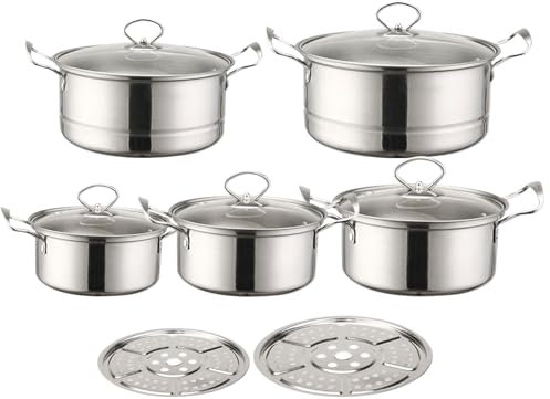 Pentola in acciaio inox, kit di pentole professionali, pentole per verdure al vapore, 24/24/2 cm, superfici facili da pulire e resistenti ai graffi, per cucina quotidiana o pasti di qualità da