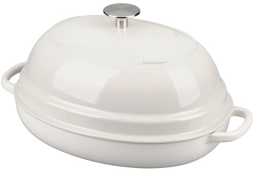 EDGING CASTING Enameled Oval Cast Iron Dutch Oven Pot with Lid, Bread Dutch Oven for Sourdough Bread Baking, Dutch Oven Bread, Bread Oven, 6QT, White