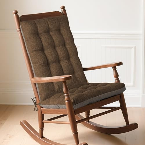 MineCozy, cuscino per sedia a dondolo da interno, cuscino extra grande per sedia a dondolo con schienale alto, antiscivolo, set di cuscini per sedile e schienale con texture, con lacci per seggiolino