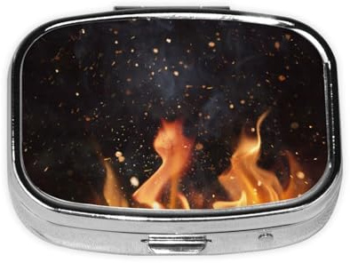 Flaming Charcoal Grill Pattern,Meta Pill Box 2 Compartment Medicine Case,Portable Organizer