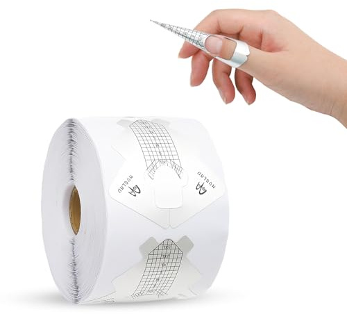 300 Pezzi Cartine per Ricostruzione Unghie, 1 Rotolo Cartine Extension Model per UV Gel Nail, Sagome Autoadesive per Estensione Unghie Professionale Nail Art (Bianco)