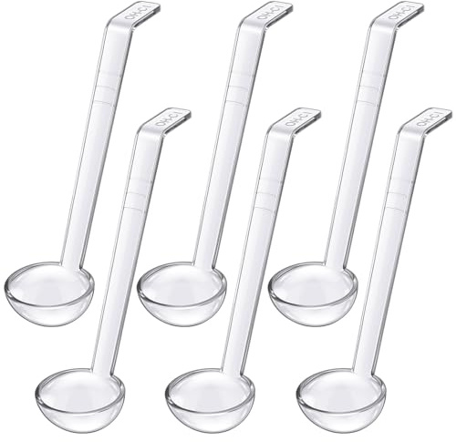 Tioncy 6 Pcs 1 Oz Small Ladle for Serving Sauce 7.09 Inches Plastic Mini Ladles Long Handle Spoon for Serving Sauce, Soup, Dressing, Punch Bowl, Toppings, Gravy, Cocktail, Fruit Juices(Clear)