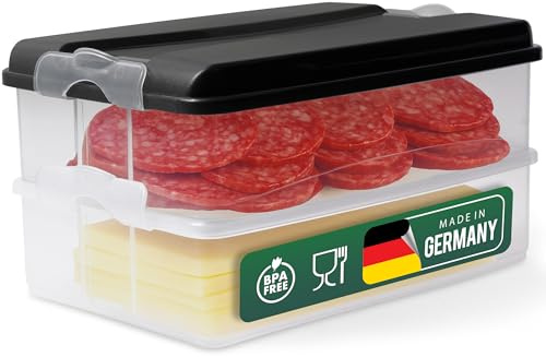 Novaliv 2x Frischhaltedosen groß mit 1x Deckel, stapelbar für Kühlschrank & Gefrierfach, Vorratsdosen Set Aufbewahrungsbox Organizer, für Aufschnitt Wurst Käse Obst Gemüse, Meal-Prep Dosen Box