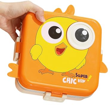 Lonchera de dibujos animados con 3 compartimentos, de acero inoxidable 304, a prueba de derrames, contenedor de alimentos a prueba de fugas