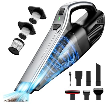 SAKOLD Car Vacuum Handheld Vacuum Cordless with Powerful Suction, Type-C Charge, 2 Suction Modes, 6-in-1 Portable Mini Vacuum for Home, Car, Office Desk, Keyboards