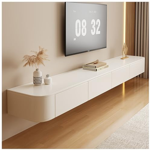 Mobile TV galleggiante da parete, 140 cm, moderno centro di intrattenimento con gestione dei cavi, elegante console multimediale per soggiorno e camera da letto