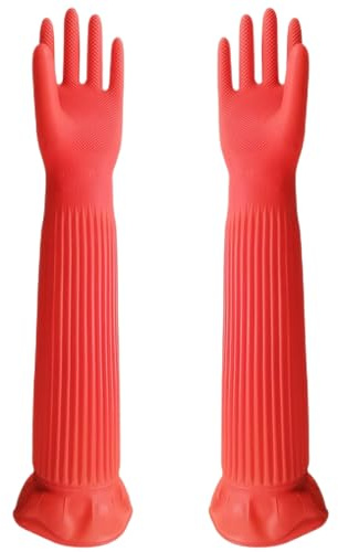 AZIDWERYQ Washing Up Gloves 1 Pair 22 Long Dishwashing Gloves Non-Slip Rubber Dish Waterproof Scratch-Resistant Red Cleaning for Kitchen, Laundry Dish