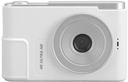 POENVFPO Digital Camera, 48MP 4K 16x Digital Zoom 2.4 Inch Screen, Portable Autofocus Camera for Kids Students Vlog (White)