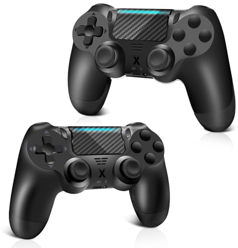 Renifan Wireless Controller for PS-4, Controller Wireless for PS-4/Pro/Slim/PC, Bluetooth Gamepad Joystick with Touch Panel 3.5mm Audio Jack Six-Axis (2PCS,Black+Black)