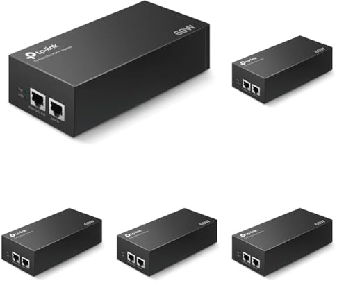 TP-Link TL-POE170S PoE++ Injektor (2 Gigabit-Ports, kompatibel mit 802.3af /at/bt, Gesamtleistung mit bis zu 60W, Wandmontage und Desktop-Design, Plug and Play) Schwarz (Packung mit 5)