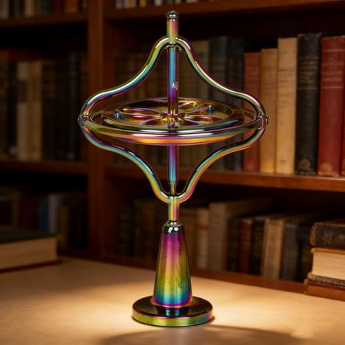 Precision Metal Gyroscope Toy Rainbow Anti Gravity Spinner - Educational Physics Toys & Perpetual Motion Machine Illusion, Balance Desk Fidget for Office, Cool Science Gadgets for Adults & Teens